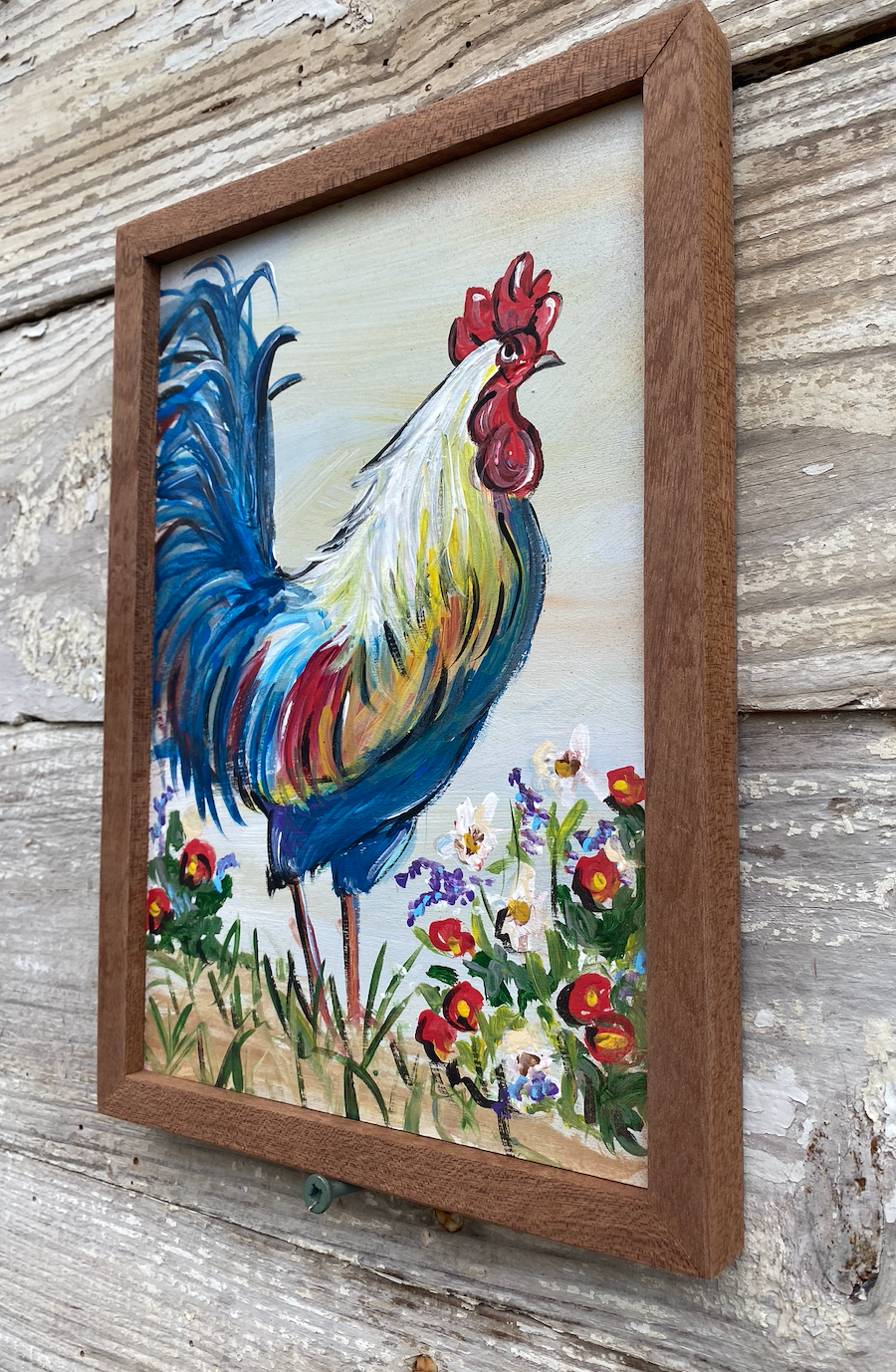 Country Rooster reclaimed wood painting