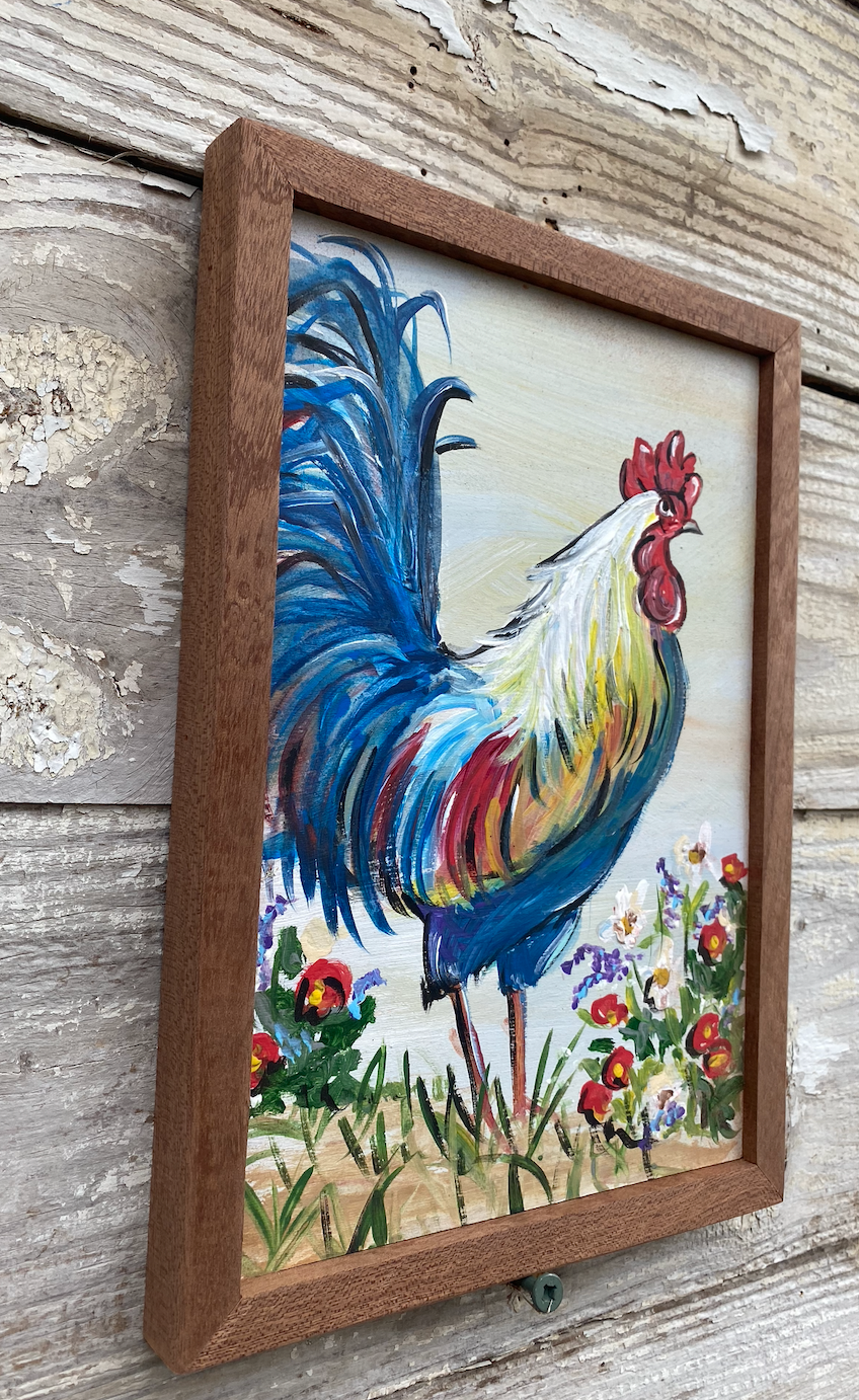 Country Rooster reclaimed wood painting