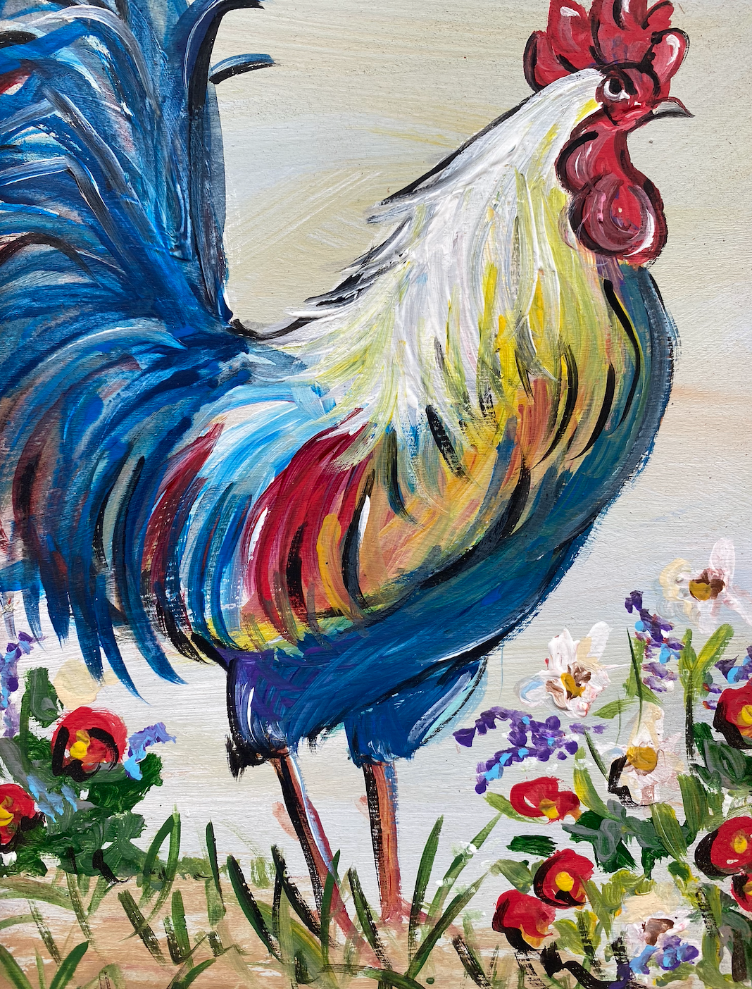 Country Rooster reclaimed wood painting