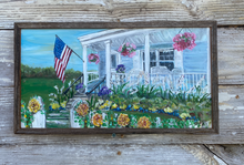 Load image into Gallery viewer, Porch with Flag. Original reclaimed wood painting.
