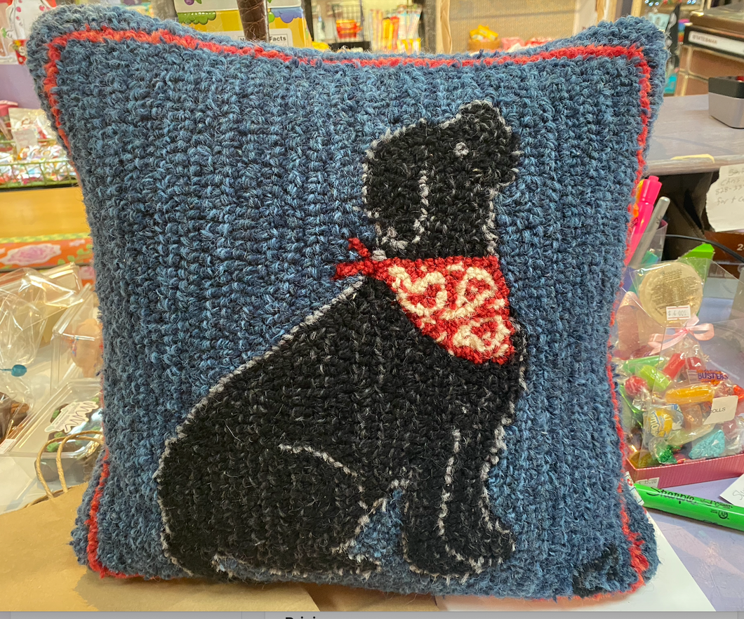 Black Lab Hooked Pillow