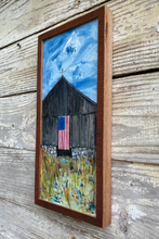 Load image into Gallery viewer, Barn with Flag #27 reclaimed pallet wood painting
