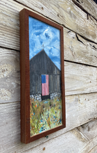 Load image into Gallery viewer, Barn with Flag #27 reclaimed pallet wood painting
