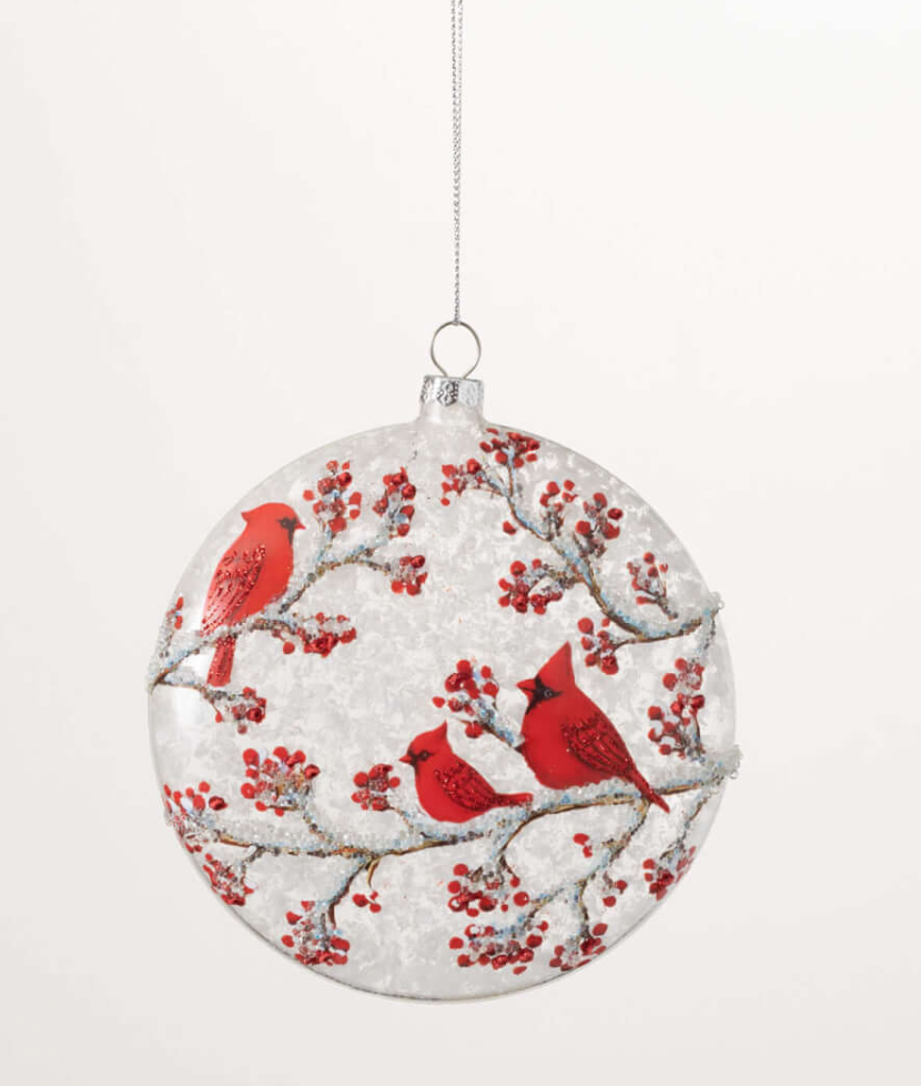 Cardinals and Red Berries Disc Ornament
