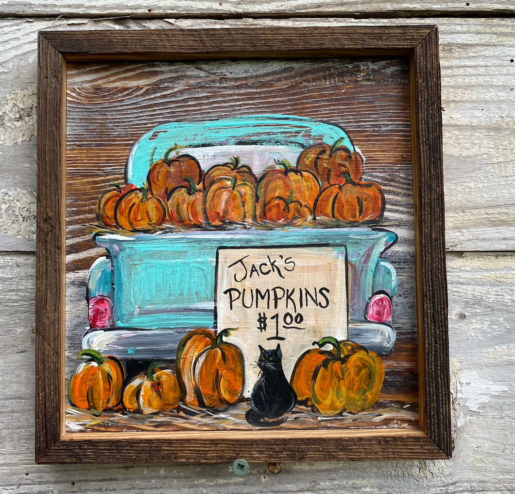 Jack's Pumpkins - original reclaimed wood painting