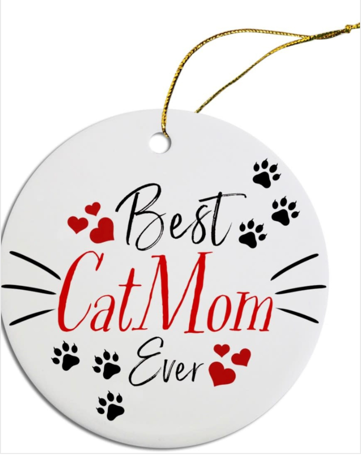 Best Cat Mom Ever Round Ceramic Christmas Ornaments