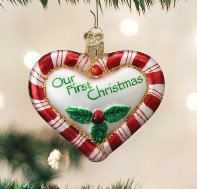 Peppermint Heart Our First Christmas Ornament - Old World Christmas