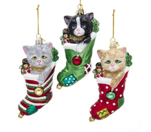 Load image into Gallery viewer, Stocking with Cat Glass Ornament - Noble Gems
