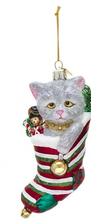 Load image into Gallery viewer, Stocking with Cat Glass Ornament - Noble Gems
