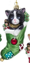 Load image into Gallery viewer, Stocking with Cat Glass Ornament - Noble Gems
