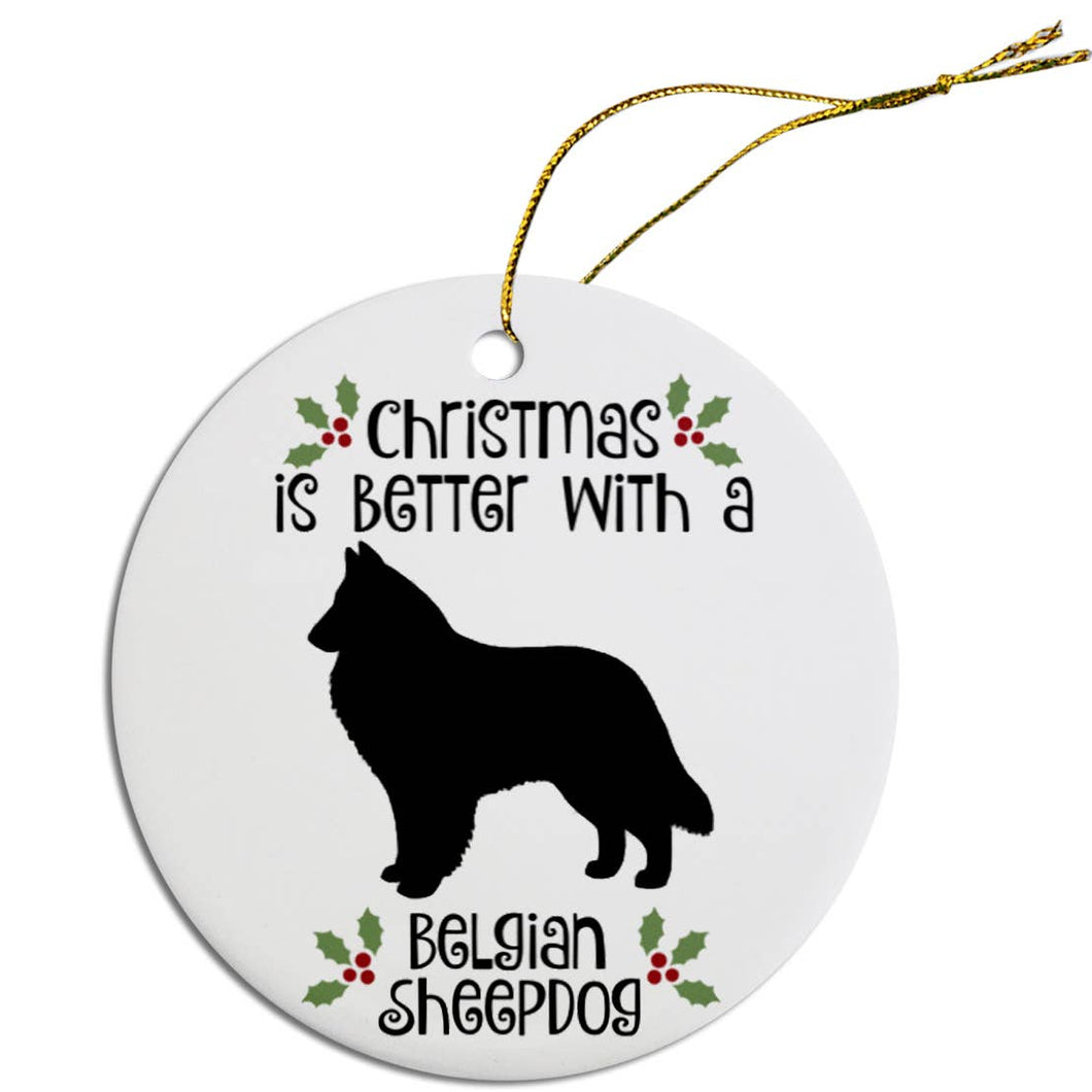 Belgian Sheep Dog Round Ceramic Christmas Ornament