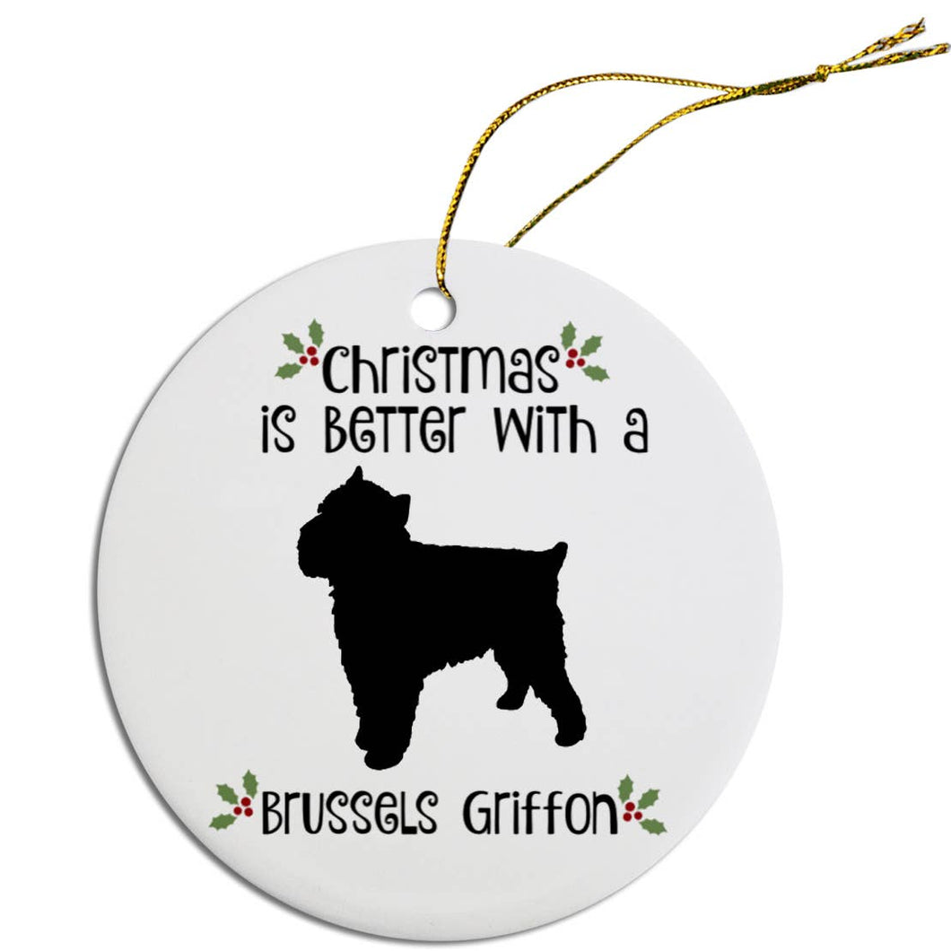 Brussels Griffon Round Ceramic Christmas Ornament