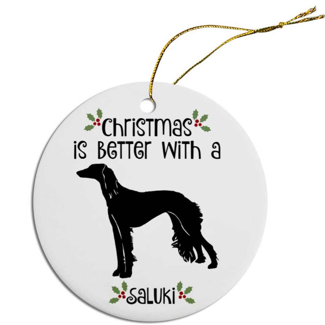 Saluki Round Ceramic Christmas Ornament