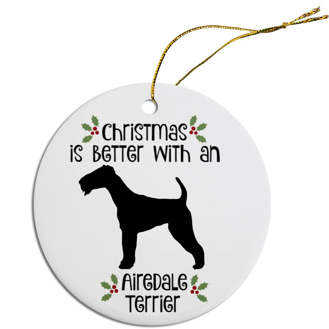 Airedale Terrier Round Ceramic Christmas Ornament