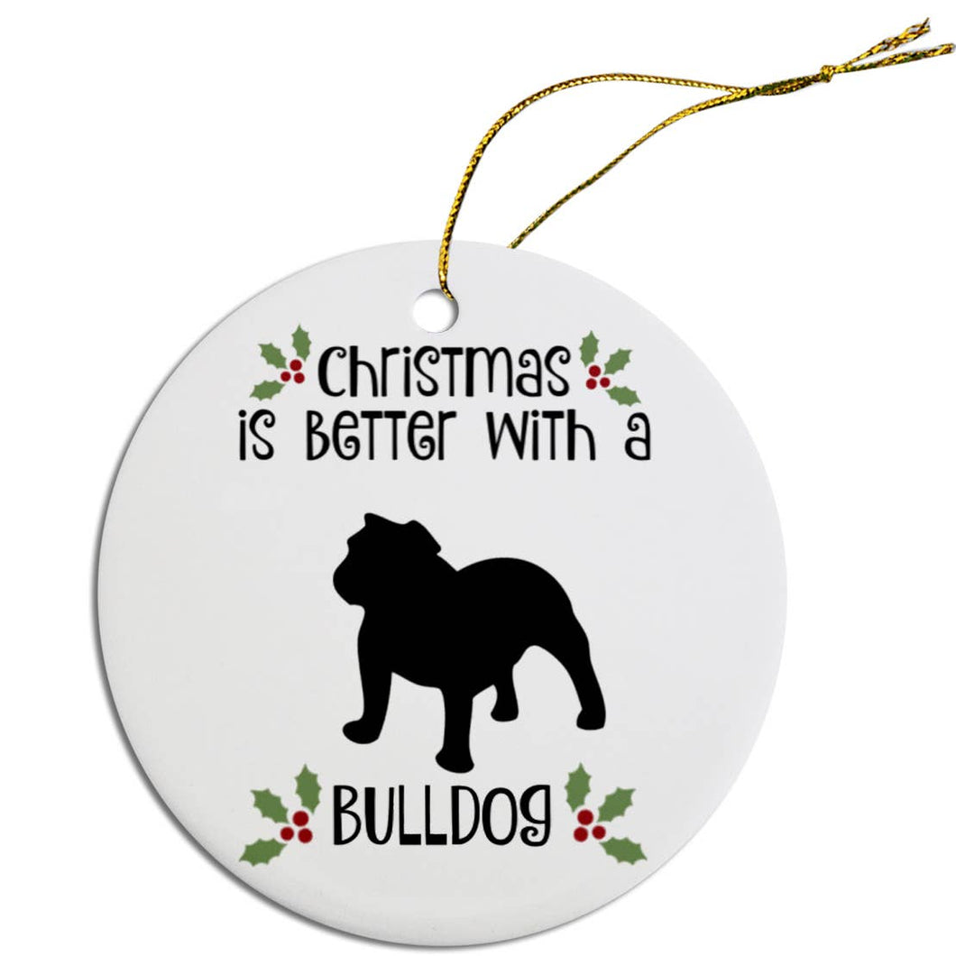 Bulldog Round Ceramic Christmas Ornament