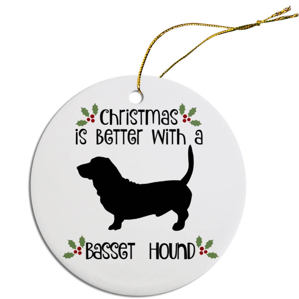 Basset Hound Round Ceramic Christmas Ornament