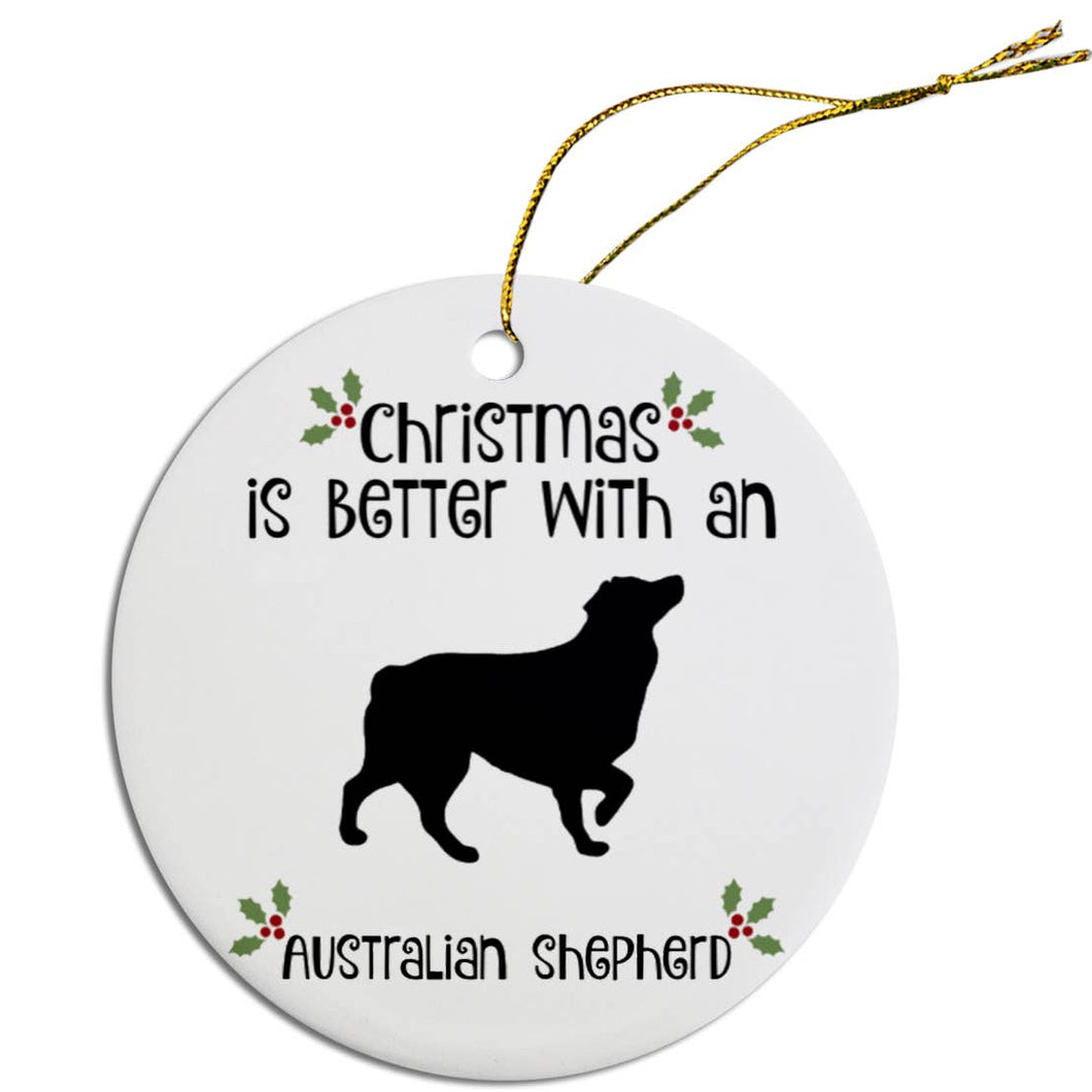 Australian Shepherd Round Ceramic Christmas Ornament