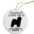 Old English Sheepdog Round Ceramic Christmas Ornament