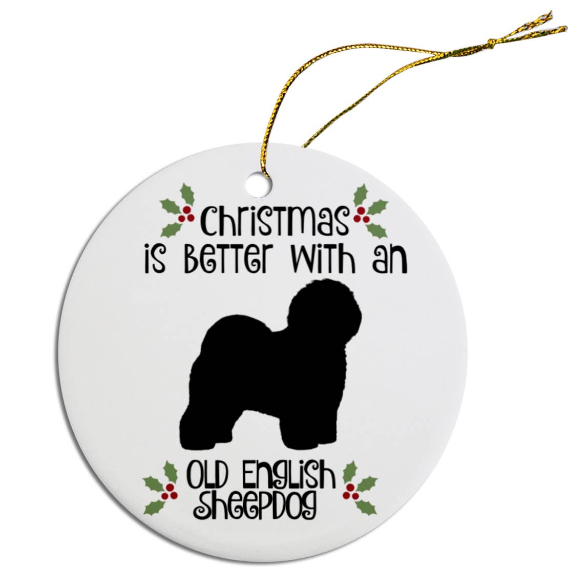Old English Sheepdog Round Ceramic Christmas Ornament