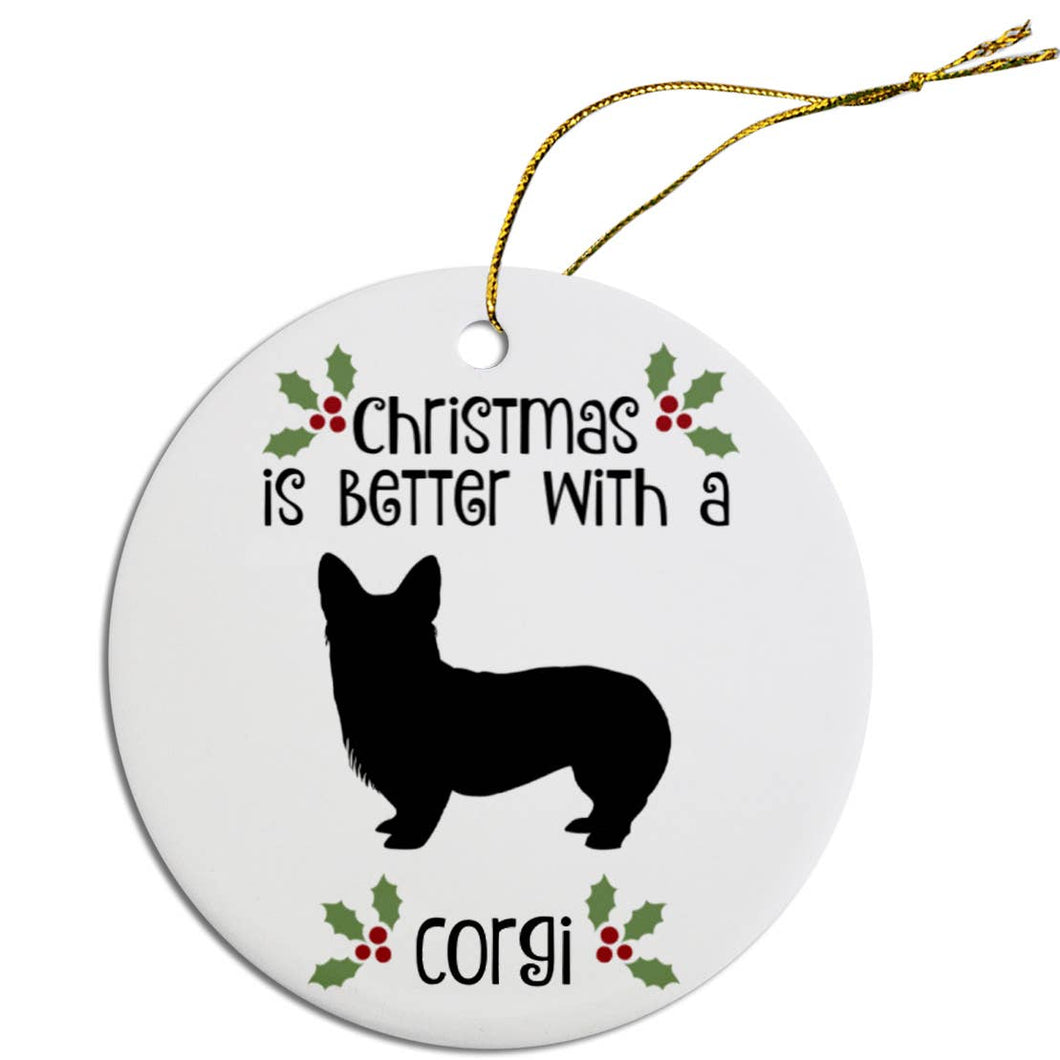 Corgi Round Ceramic Christmas Ornament