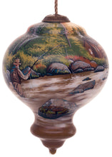 Load image into Gallery viewer, Fishing Man &quot;Catching a Moment&quot;  Glass Christmas Ornament - Hand Painted
