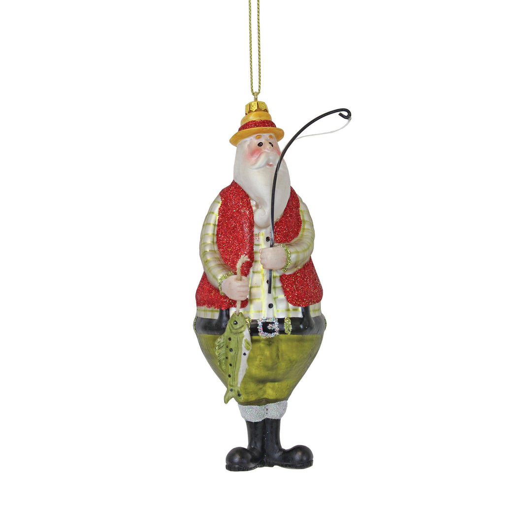 Mercury Glass Santa Fisherman Ornament