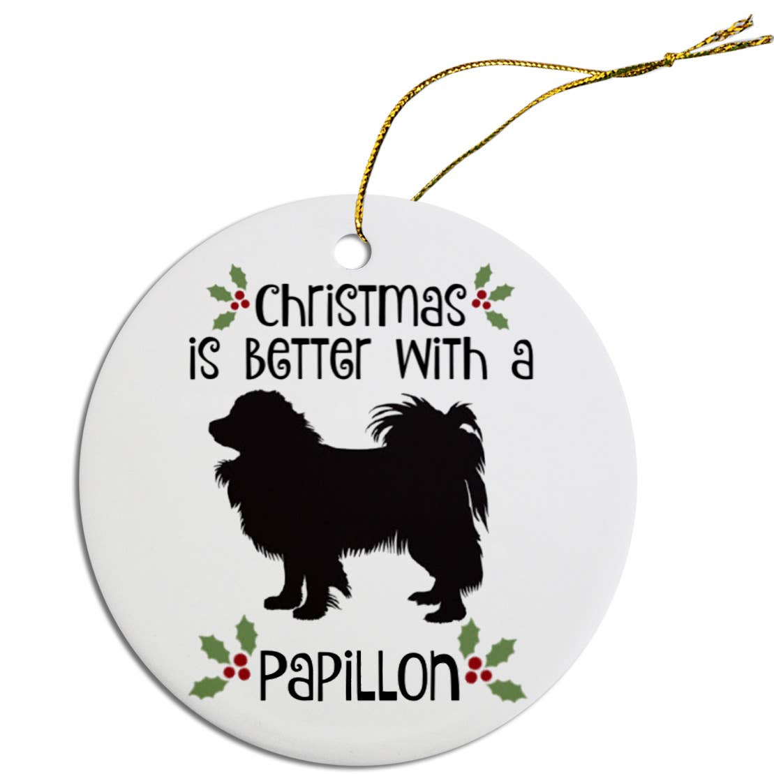 Papillon Round Ceramic Christmas Ornament