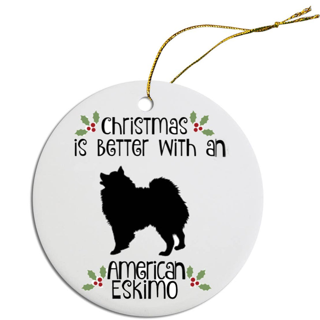 American Eskimo Round Ceramic Christmas Ornament