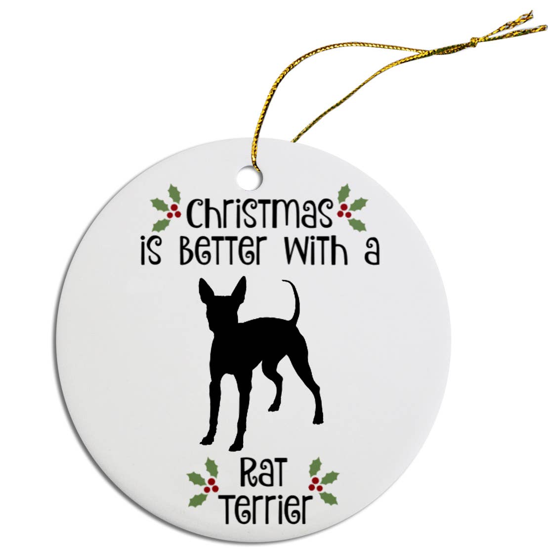 Rat Terrier Round Ceramic Christmas Ornament