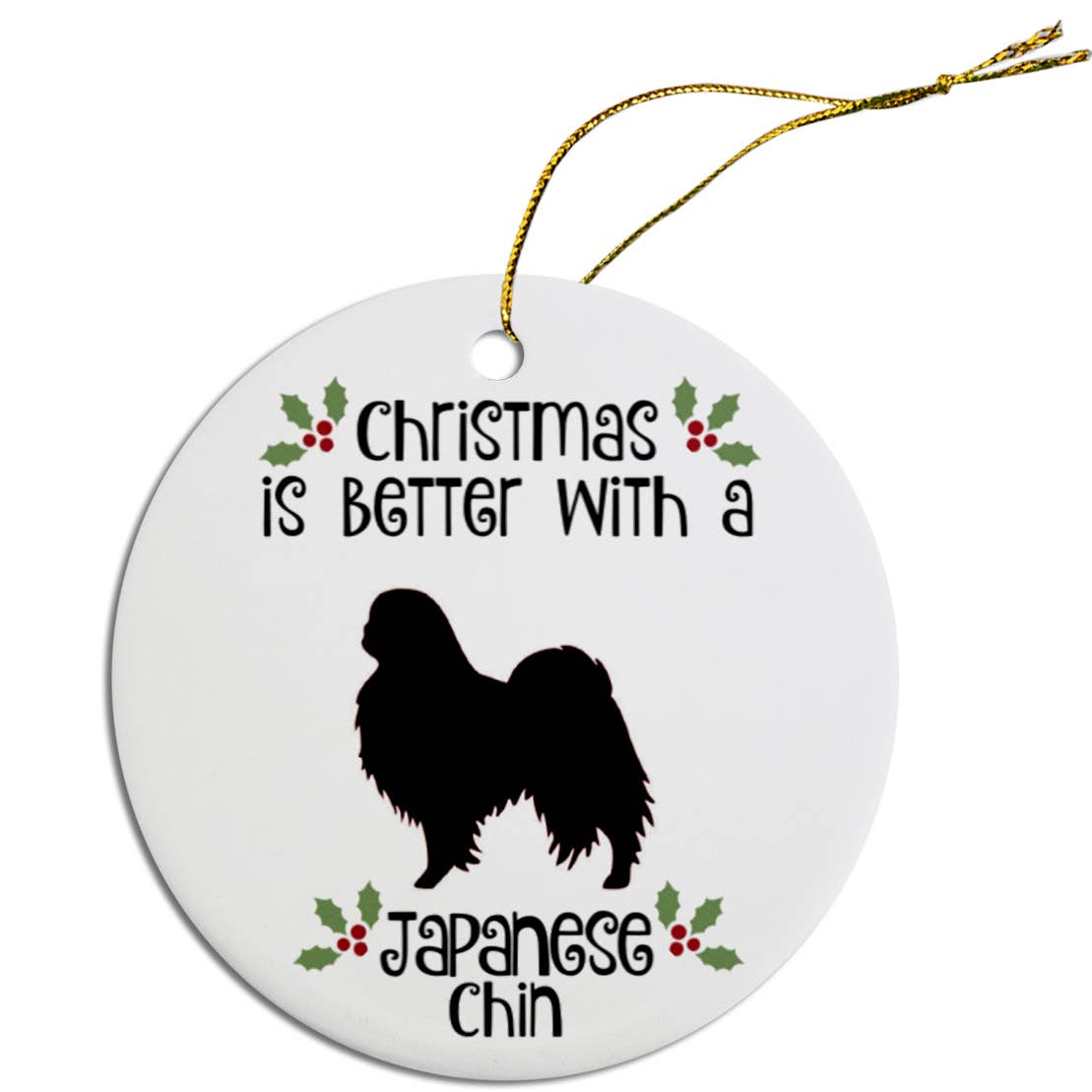 Japanese Chin Round Ceramic Christmas Ornament