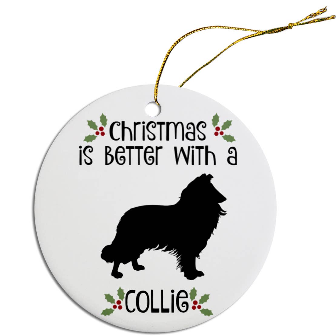 Collie Round Ceramic Christmas Ornament