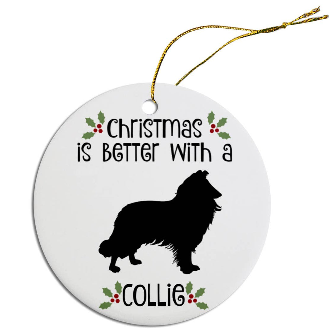 Collie Round Ceramic Christmas Ornament