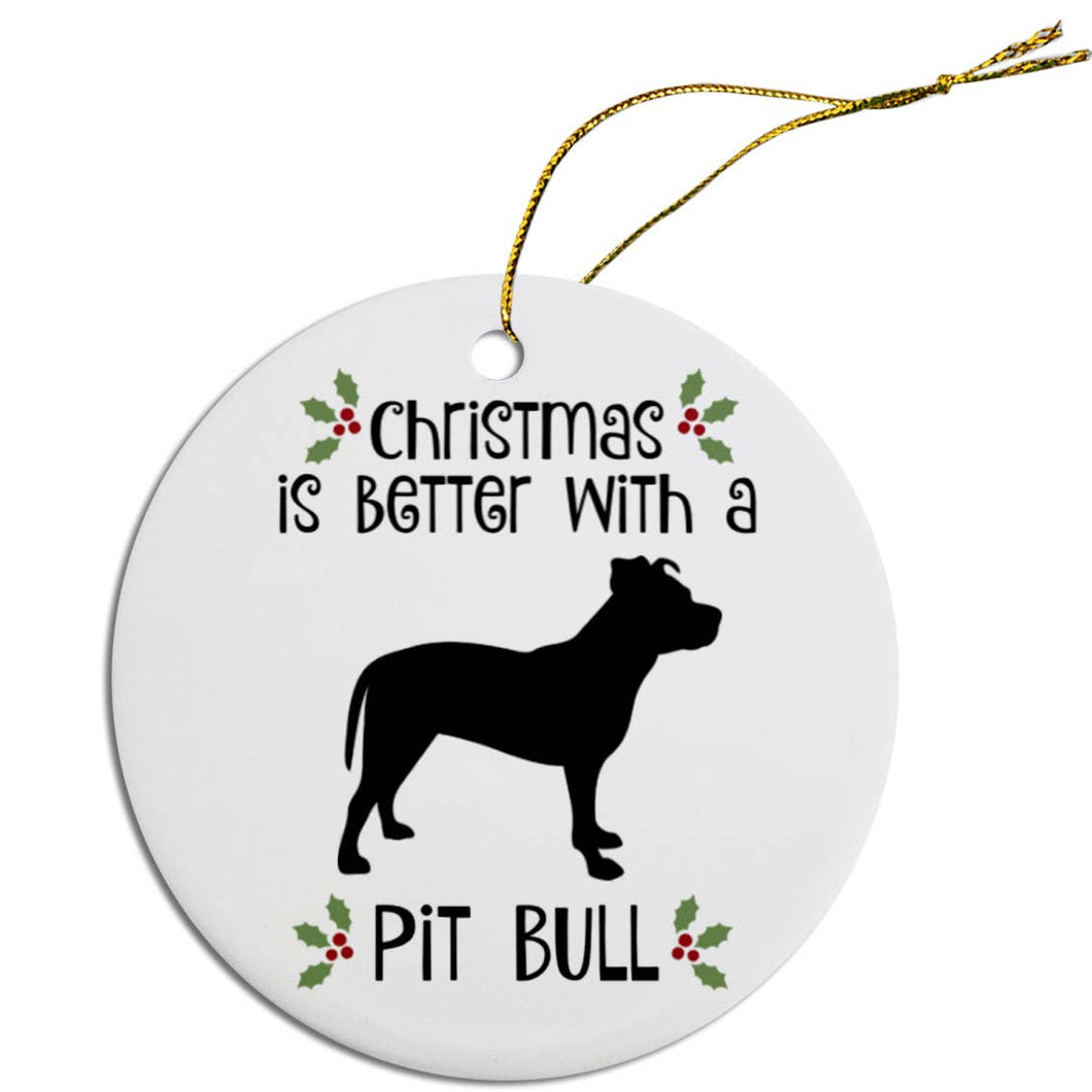 Pit Bull Round Ceramic Christmas Ornament