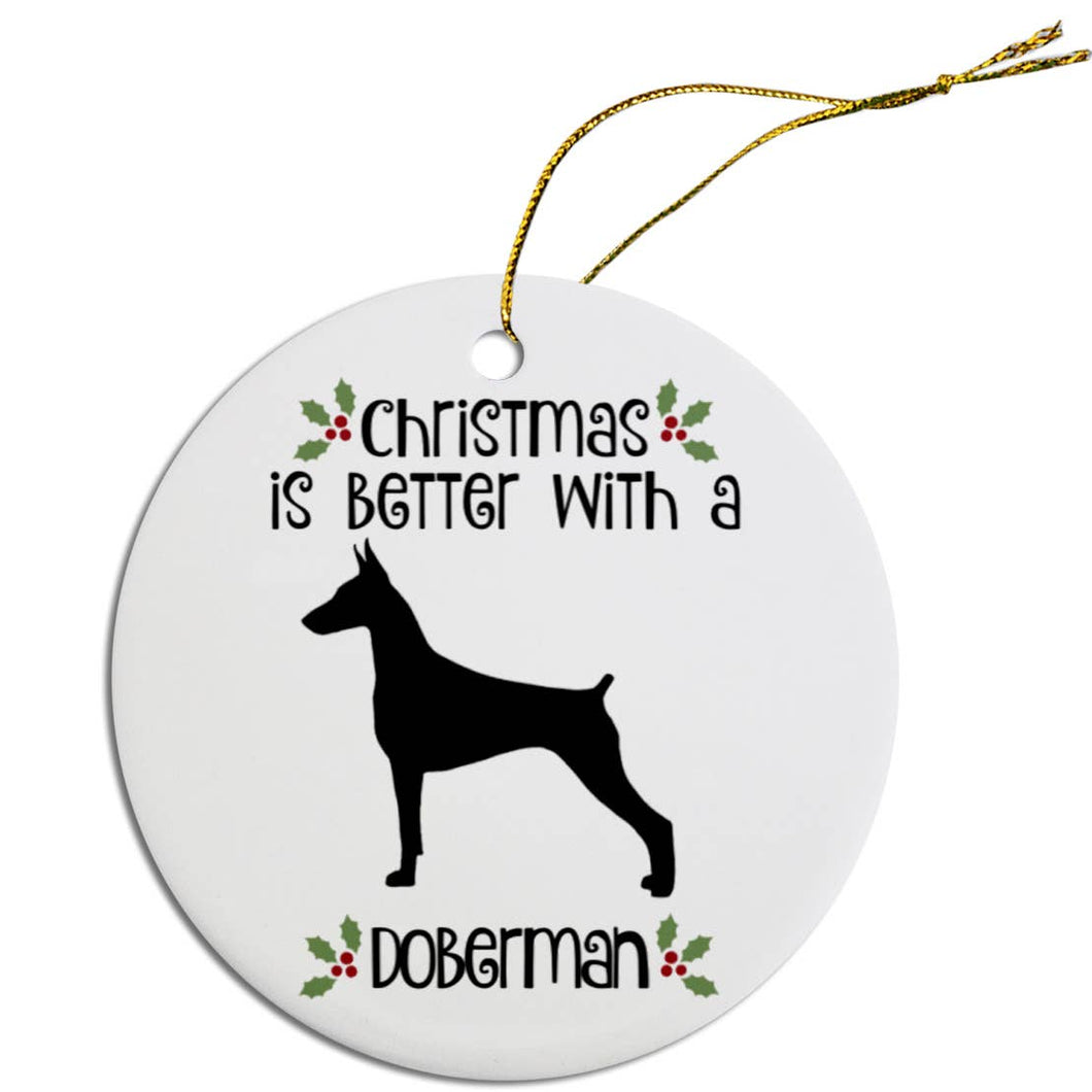 Doberman Round Ceramic Christmas Ornament