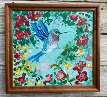 Load image into Gallery viewer, Hummingbird #17 Beautifully framed. Original reclaimed wood painting.
