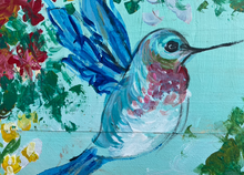 Load image into Gallery viewer, Hummingbird #17 Beautifully framed. Original reclaimed wood painting.
