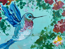 Load image into Gallery viewer, Hummingbird #17 Beautifully framed. Original reclaimed wood painting.
