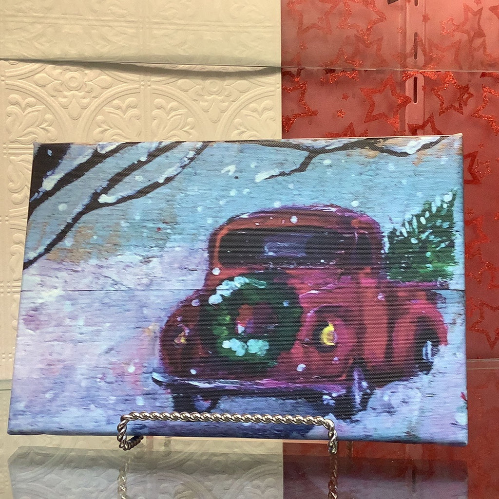 Red Truck with Tree. 8” x 12” canvas print