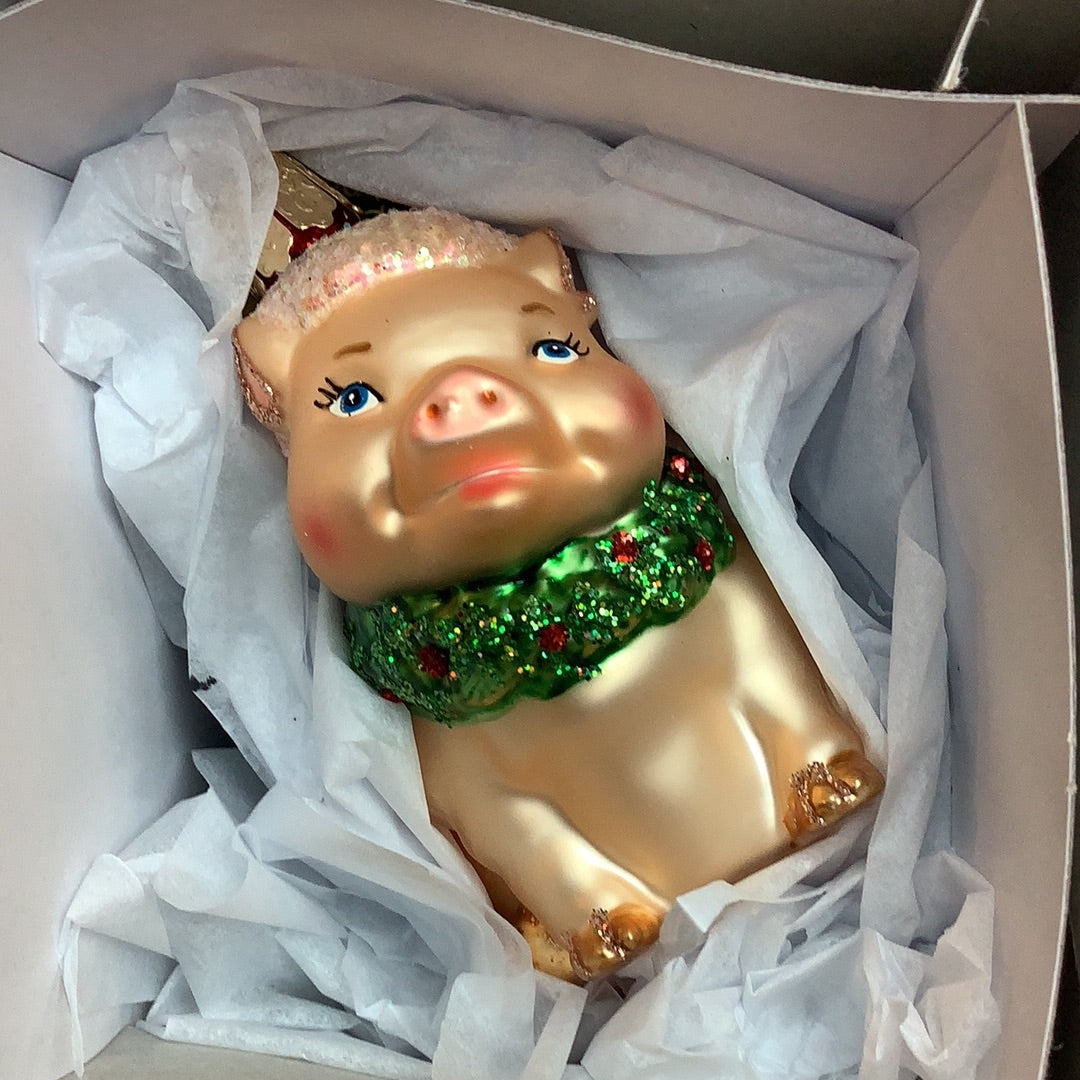 Holly Pig Ornament - Old World Christmas