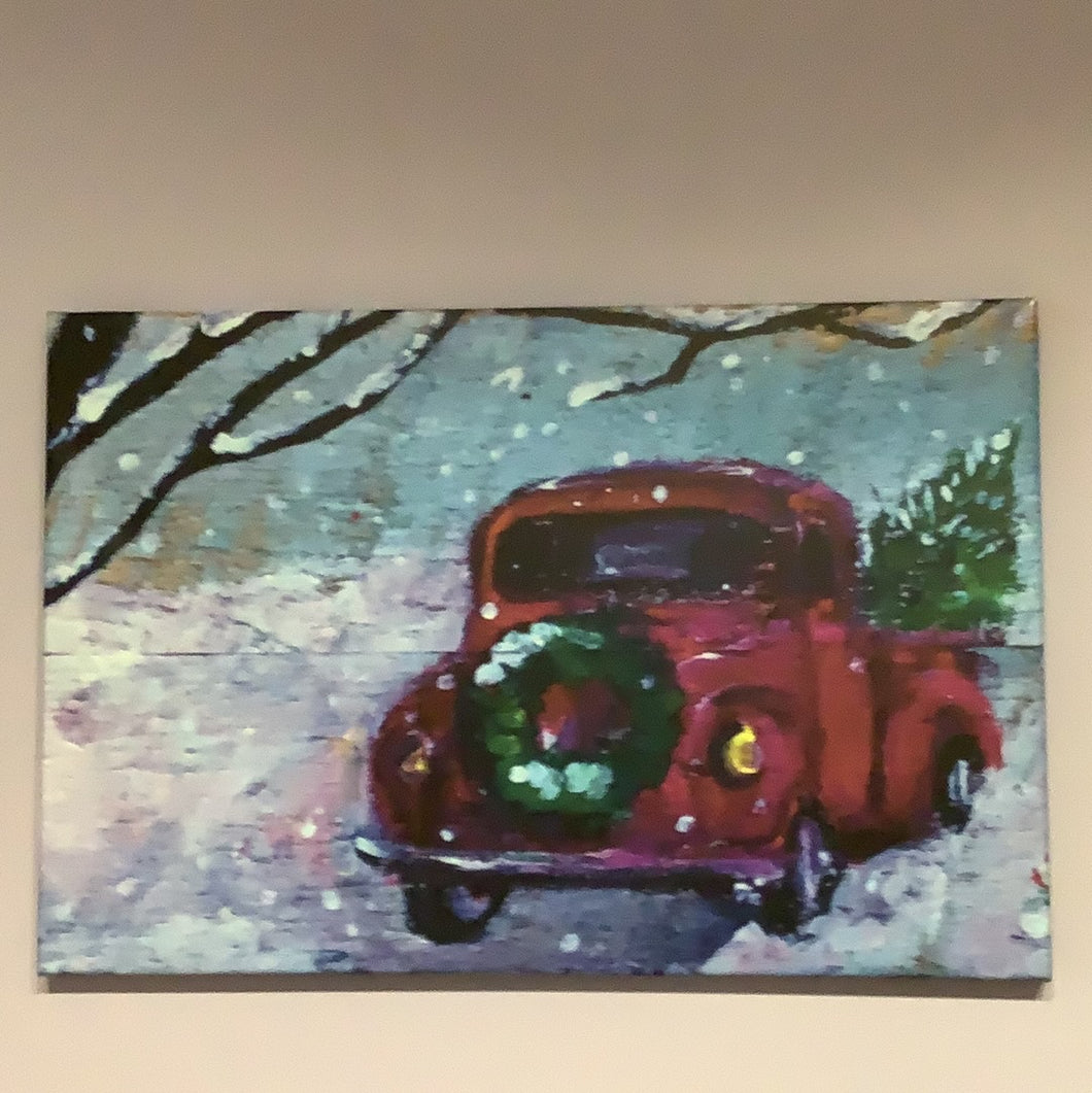 Red Truck with Tree. 16x 24” canvas print