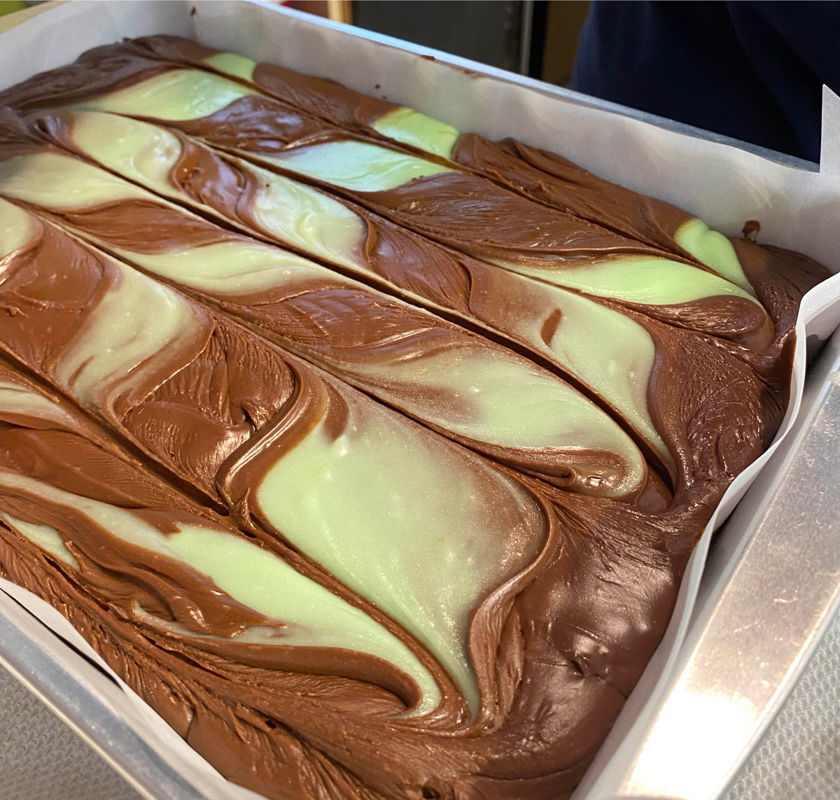 Chocolate Mint Swirl Fudge